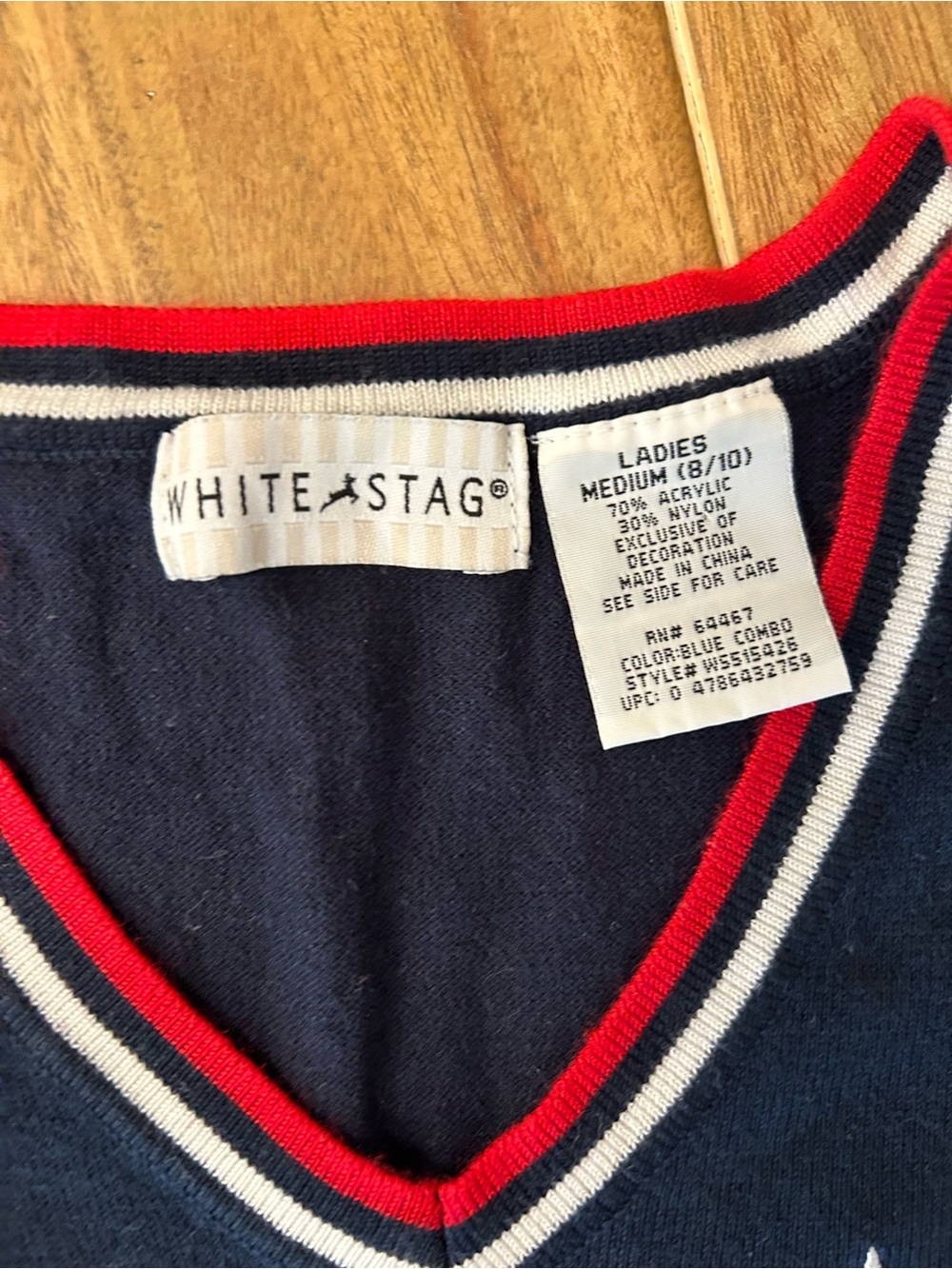 Vintage White Stag Navy Blue‎ V-Neck Tank Top Star Americana Red White Trim M - Picture 3 of 4